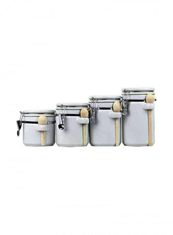 4-Piece Ceramic Canister Set With Spoon White