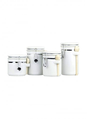4-Piece Ceramic Canister Set With Spoon White