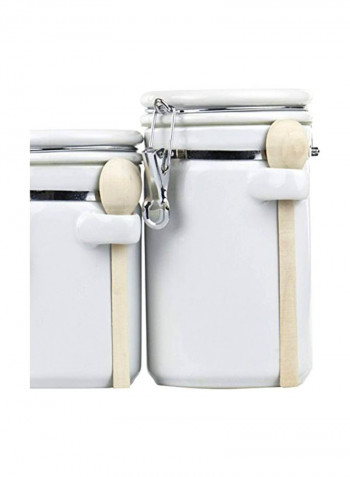 4-Piece Ceramic Canister Set With Spoon White