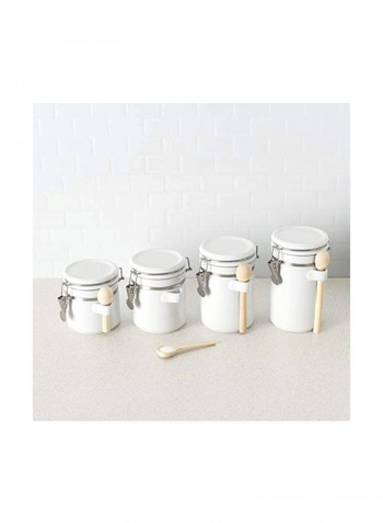 4-Piece Ceramic Canister Set With Spoon White