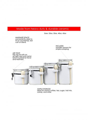 4-Piece Ceramic Canister Set With Spoon White