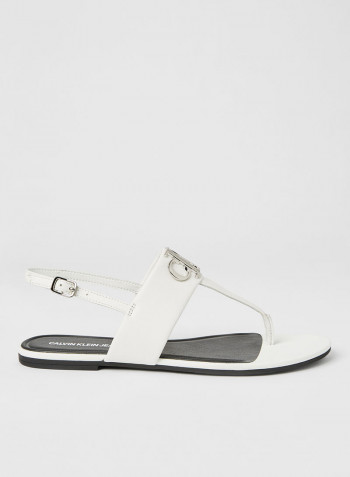 Leather Flat Sandals Bright White