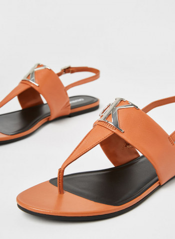 Leather Flat Sandals Cognac