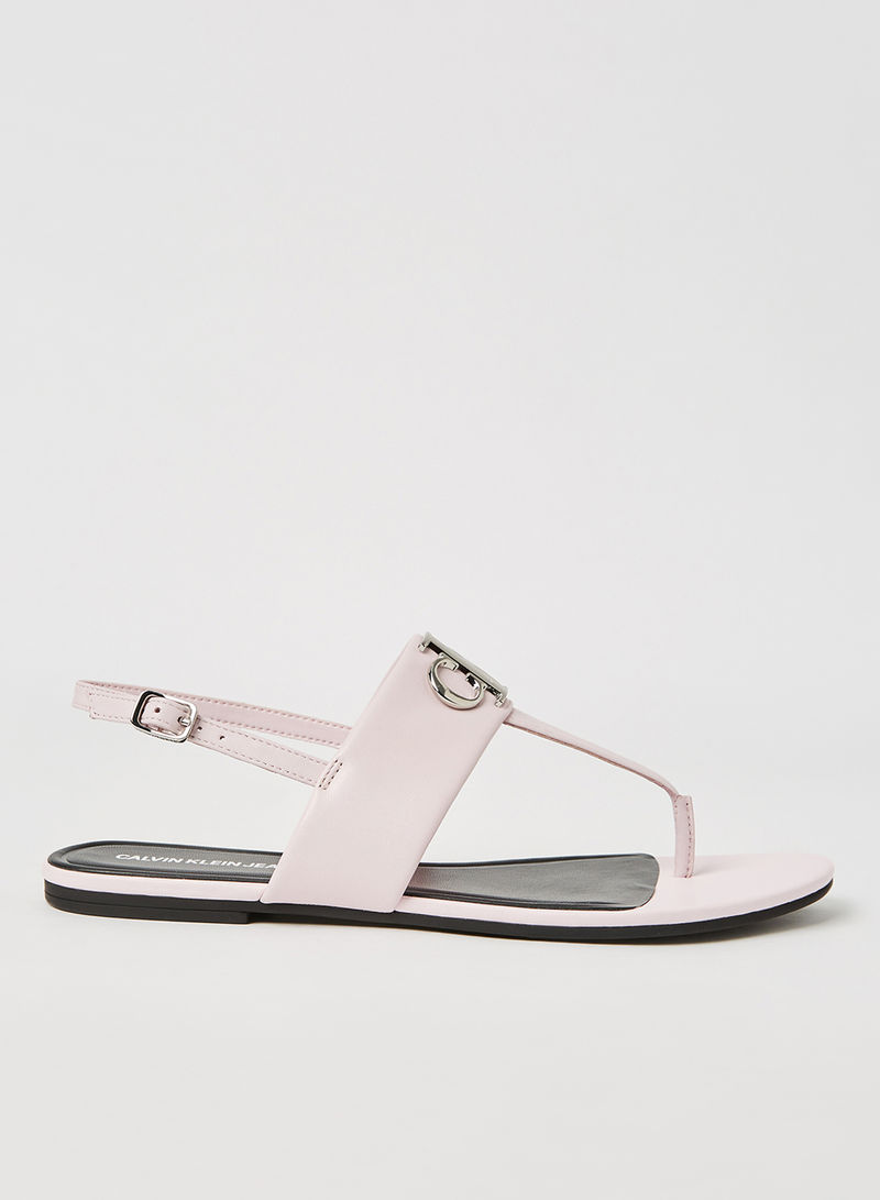 Leather Flat Sandals Pearly Pink