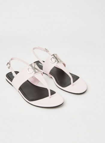Leather Flat Sandals Pearly Pink