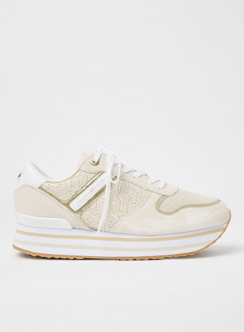 Logo Metallic Flatform Sneakers White Dove