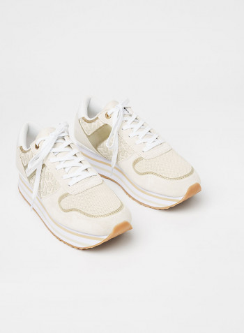 Logo Metallic Flatform Sneakers White Dove