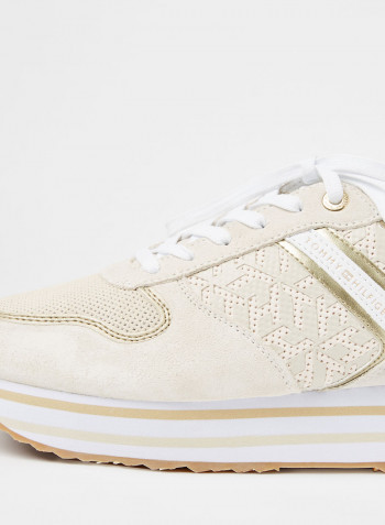 Logo Metallic Flatform Sneakers White Dove