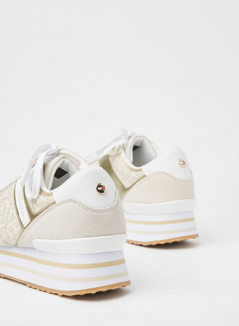 Logo Metallic Flatform Sneakers White Dove