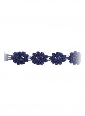 Crocheted Floral Trim Blue/Silver