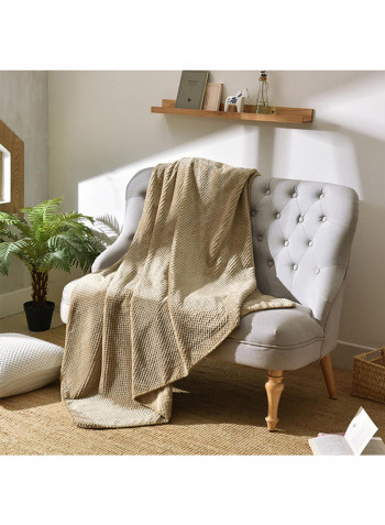 Soft Warm Knitting Throw Blanket Cotton Beige 200x230centimeter