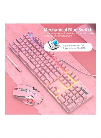 Wired Gaming Keyboard And Mouse Set Pink