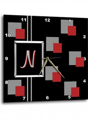 Modern Geometric Square Pattern Monogram Letter N Wall Clock Multicolour 13x13inch