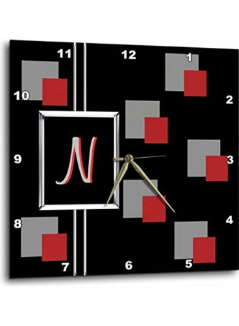Modern Geometric Square Pattern Monogram Letter N Wall Clock Multicolour 13x13inch