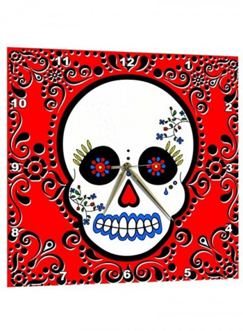 Day Of The Dead Skull Wall Clock Multicolour 13x13inch