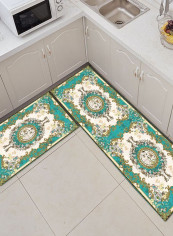 1-Piece Soft Wear-Resisting Floral Print Home Door Rug Green 50x160cm