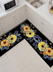 1-Piece Sweet Flower Patterned Rectangle Anti-Skid Floor Rug Carpet Black 50x160cm