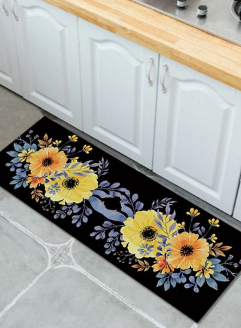 1-Piece Sweet Flower Patterned Rectangle Anti-Skid Floor Rug Carpet Black 50x160cm