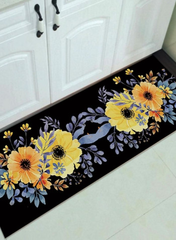 1-Piece Sweet Flower Patterned Rectangle Anti-Skid Floor Rug Carpet Black 50x160cm