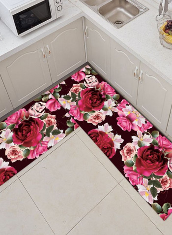 Floral Pattern Soft Kitchen Doorway Rectangle Home Rug Multicolour 50x160cm