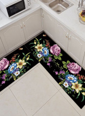 1-Piece Classic Flowers Pattern Anti-Slip Floor Rug Black 50x160cm
