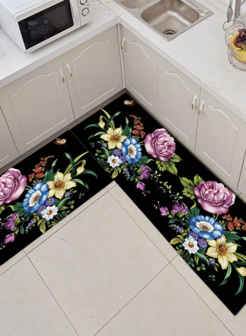 1-Piece Classic Flowers Pattern Anti-Slip Floor Rug Black 50x160cm