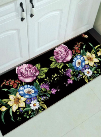 1-Piece Classic Flowers Pattern Anti-Slip Floor Rug Black 50x160cm