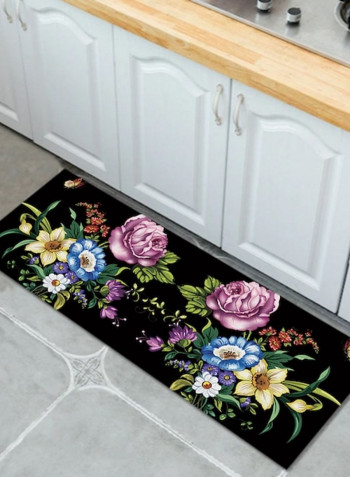 1-Piece Classic Flowers Pattern Anti-Slip Floor Rug Black 50x160cm