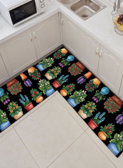 1-Piece Plant Pattern Rectangle Floor Rug Black 50x160cm