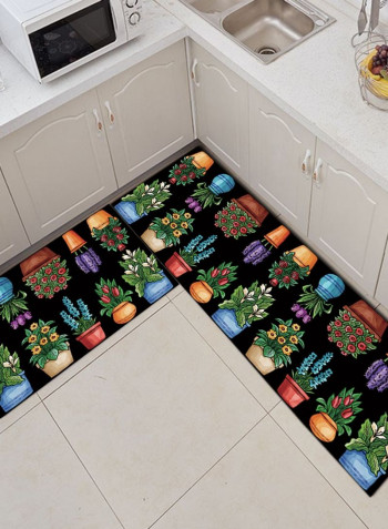 1-Piece Plant Pattern Rectangle Floor Rug Black 50x160cm