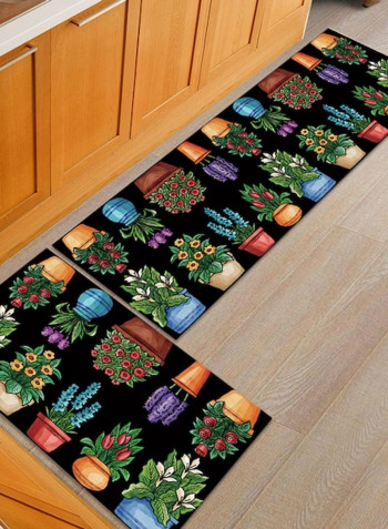 1-Piece Plant Pattern Rectangle Floor Rug Black 50x160cm