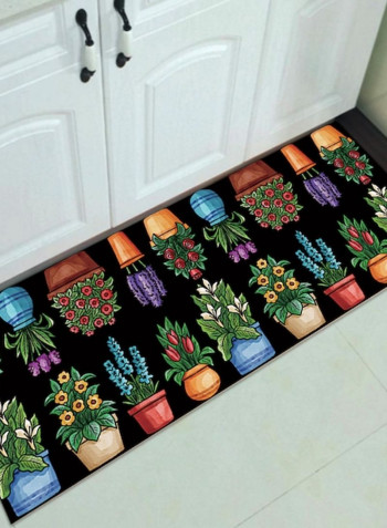 1-Piece Plant Pattern Rectangle Floor Rug Black 50x160cm