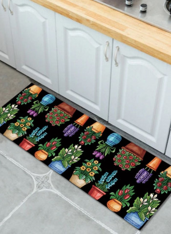 1-Piece Plant Pattern Rectangle Floor Rug Black 50x160cm