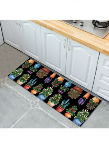 1-Piece Plant Pattern Rectangle Floor Rug Black 50x160cm