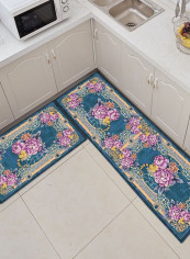 1-Piece Symmetry Rectangle Floral Printed Floor Rug Blue 50x160cm