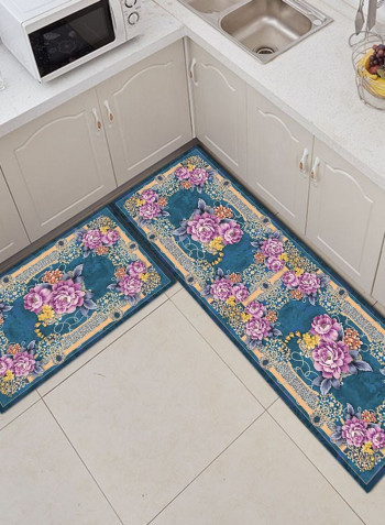 1-Piece Symmetry Rectangle Floral Printed Floor Rug Blue 50x160cm