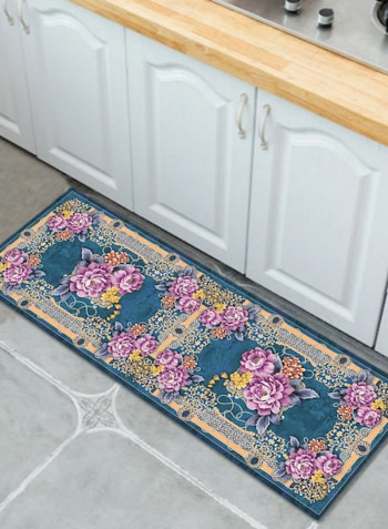 1-Piece Symmetry Rectangle Floral Printed Floor Rug Blue 50x160cm