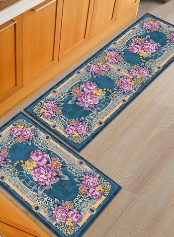 1-Piece Symmetry Rectangle Floral Printed Floor Rug Blue 50x160cm