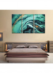 3-Piece Abstract Theme Canvas Frame Painting Set Aqua Green 120 x 60centimeter