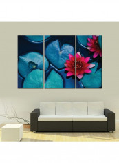 3-Piece Flower Theme Canvas Frame Painting Set Blue/Pink 120 x 60centimeter