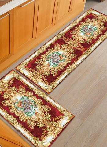Classic Floral Print Living Room Floor Mat Red 50x160cm