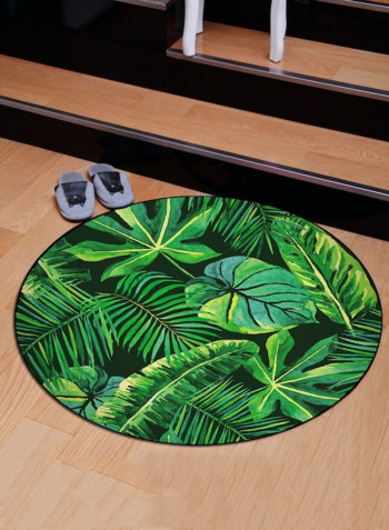Fresh Leaves Printed Round Living Room Floor Mat Green 80x80cm