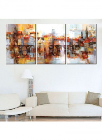 3-Piece City Sky Line Theme Canvas Frame Painting Set Multicolour 120 x 60centimeter