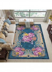 Modern Flower Print Anti-Slip Soft Carpet Blue/Pink/Golden 120 x 160cm