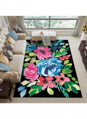 3D Floral And Leaf Print Non-Slip Floor Mat Multicolour 120x160cm