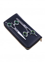 2-Piece Swivel Ring Hair Cutting Scissor Silver/Green