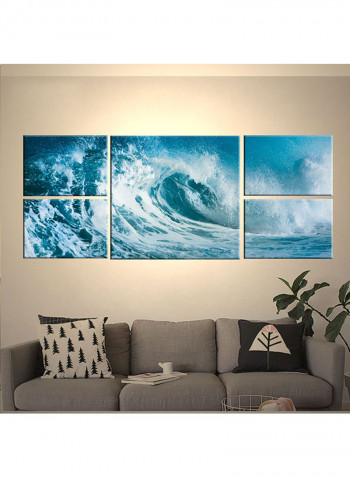 5-Piece Sea Theme Canvas Painting With Frame Blue 109X58centimeter