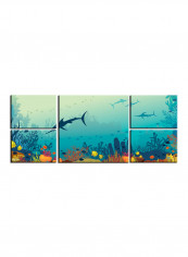 5-Piece Sea Theme Canvas Painting With Frame Multicolour 109X58centimeter