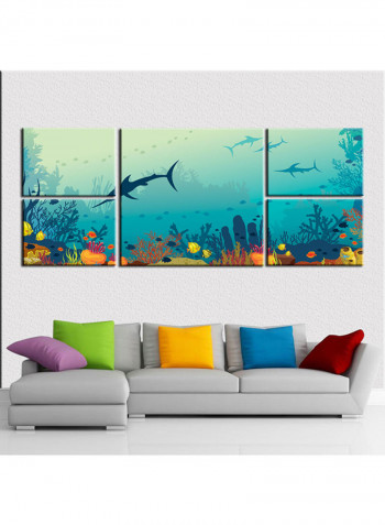 5-Piece Sea Theme Canvas Painting With Frame Multicolour 109X58centimeter