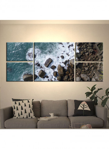 5-Piece Sea Theme Canvas Painting With Frame Multicolour 109X58centimeter